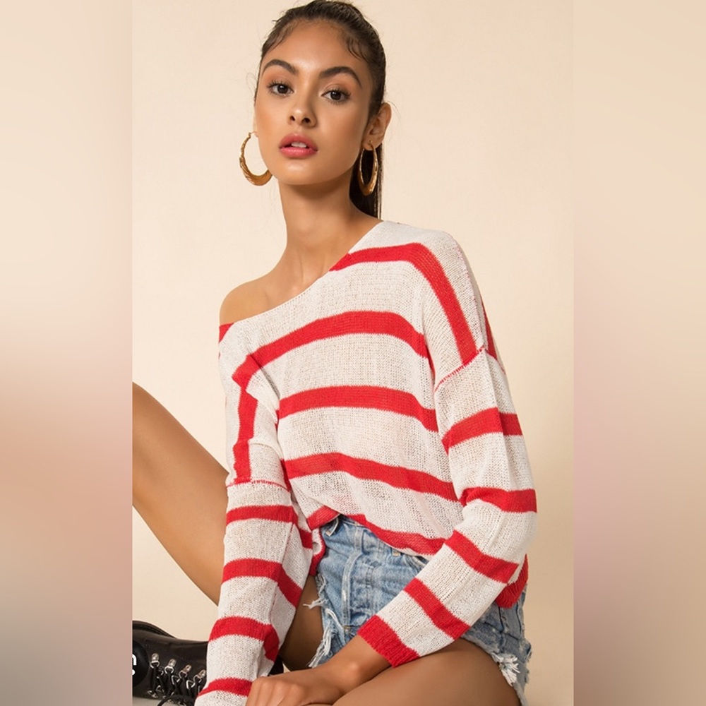 superdown Adriana Knit Sweater in White & Red